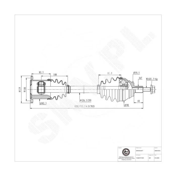 40SKV016 SKV Półoś napędowa