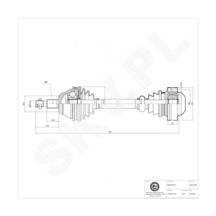 40SKV048 SKV Półoś napędowa